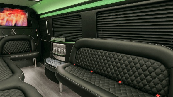 Interior of Charter Bus Company Fayetteville's 15 Passenger Party Bus in Fayetteville