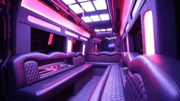 Interior of Charter Bus Company Durham's 18 Passenger Party Bus in Durham