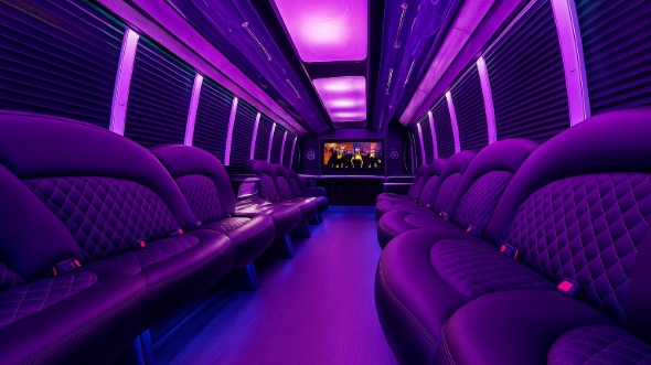 Interior of Charter Bus Company Fayetteville's 30 Passenger Party Bus in Fayetteville