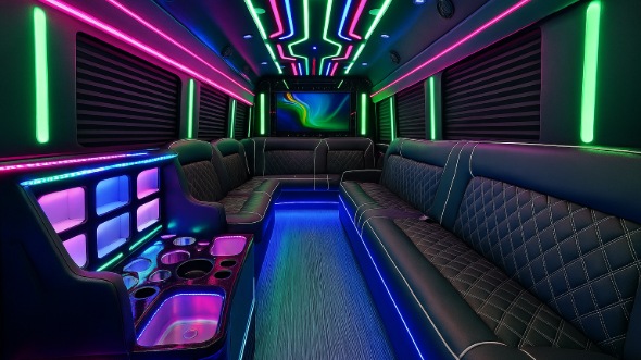 Interior of Charter Bus Company Wake Forest's 30 Passenger Party Bus in Wake Forest