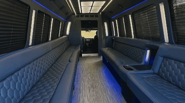 Interior of Charter Bus Company Cary's 40 Passenger Party Bus in Cary