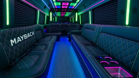 Interior of Charter Bus Company Durham's 40 Passenger Party Bus in Durham