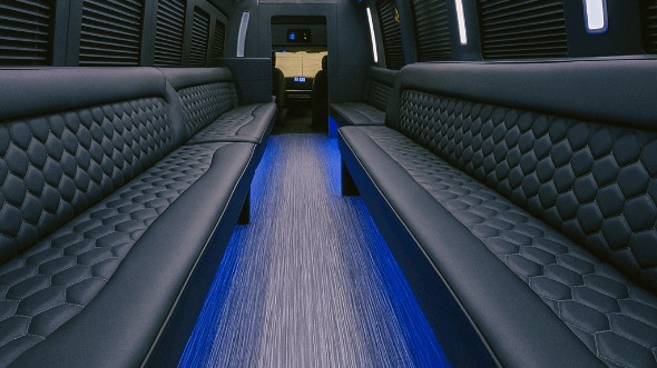 Interior of Charter Bus Company Apex's 50 Passenger Party Bus in Apex