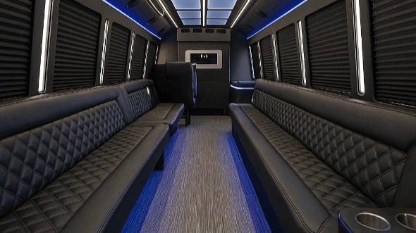 Interior of Charter Bus Company Rocky Mount's 50 Passenger Party Bus in Rocky Mount